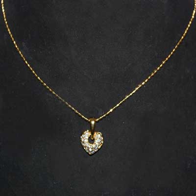 "Heart studded with White stones Pendant with chain - 242-2 (Estelle) - Click here to View more details about this Product